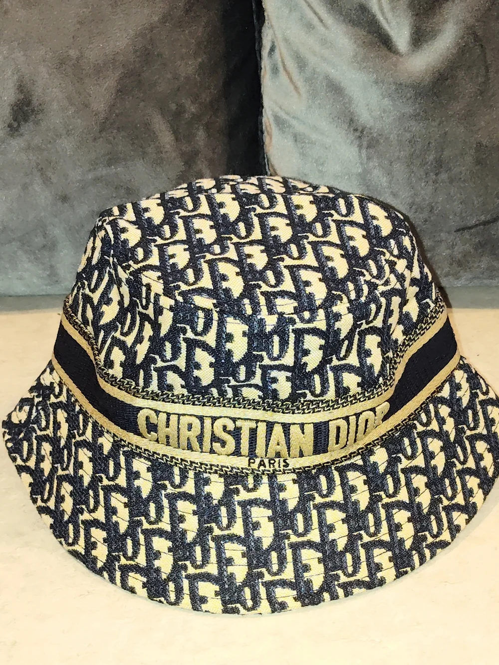 CHRISTIAN DIOR MONOGRAM OBLIQUE DIOR MONOGRAM JACQUARD BEIGE & BLUE BUCKET HAT